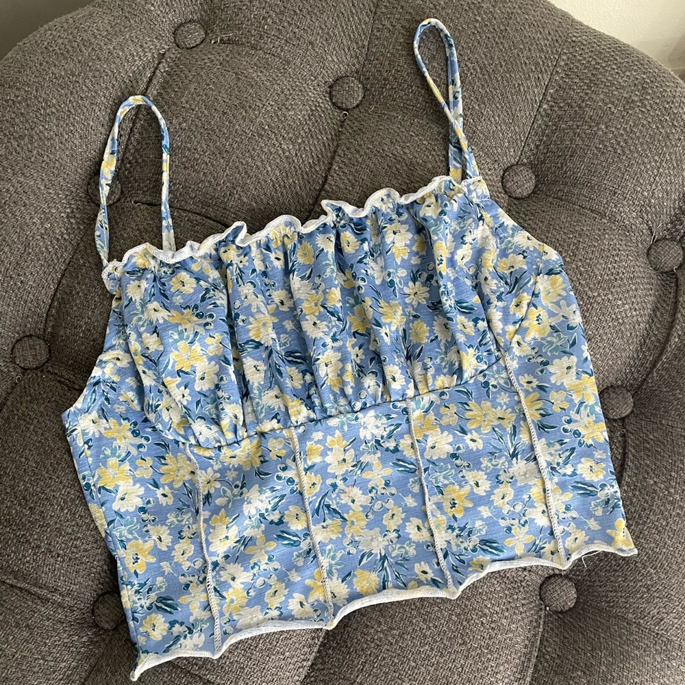 Not sure on brand, size small, white and baby blue.